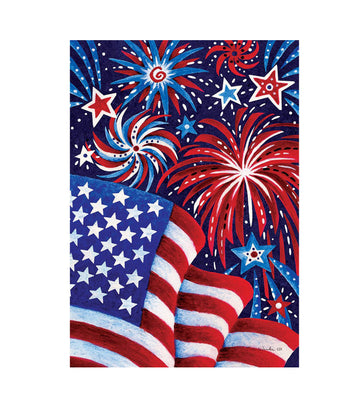 Fireworks and USA Garden Flag 12" X 18"