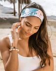 Elastic Back Headband - WHITE & CORAL TROPICAL