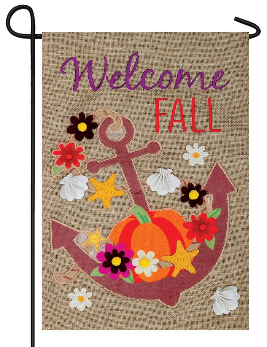 Burlap Fall Anchor Double Applique Garden Flag