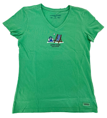 Life is Good - Outer Banks Green Beach Chair T-Shirt
