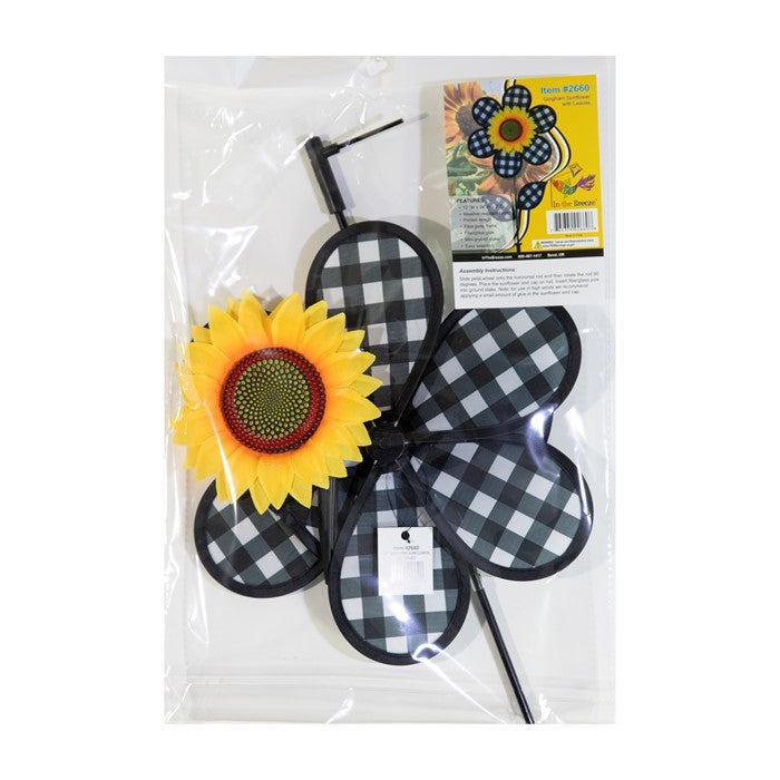 12" Sunflower Wind Spinner - Gingham