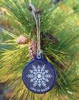 Life is good navy blue snowflake ornament