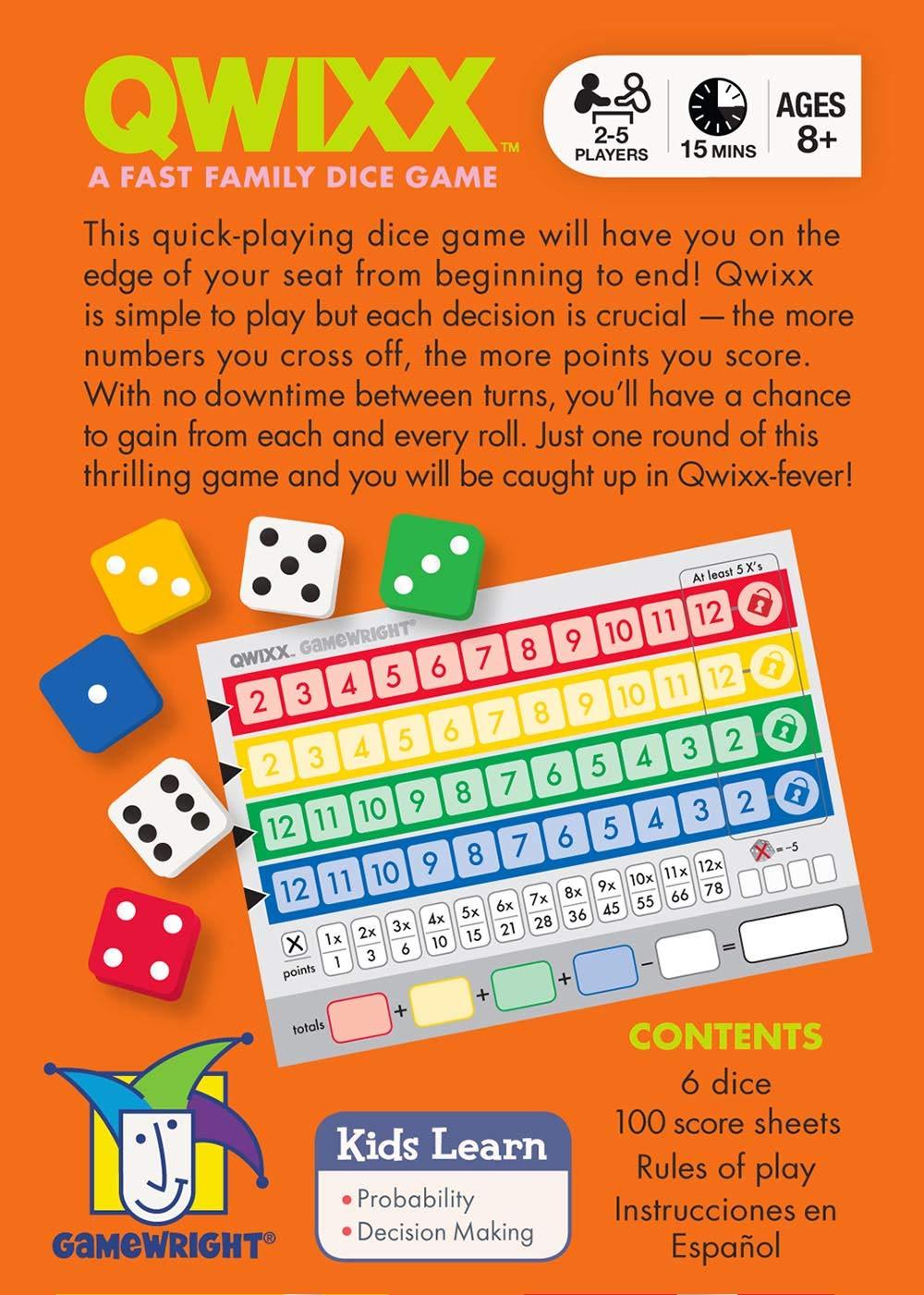 Gamewright Qwixx - A Fast Family Dice Game Multi-colored, 5" - Kitty Hawk Kites Online Store