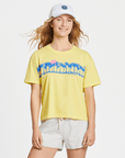 Life Is Good Women's Short Sleeve Boxy Tee - Sea Stripe - Lemon Yellow - Kitty Hawk Kites Online Store