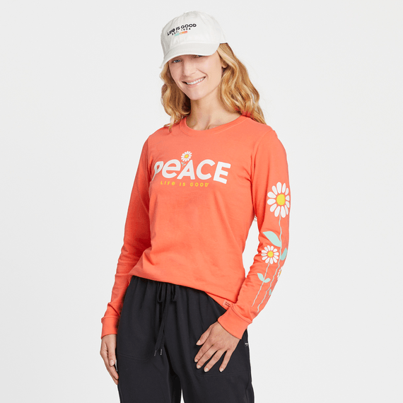 Life Is Good Women's Long Sleeve Crusher Tee - Peace Daisies - Kitty Hawk Kites Online Store