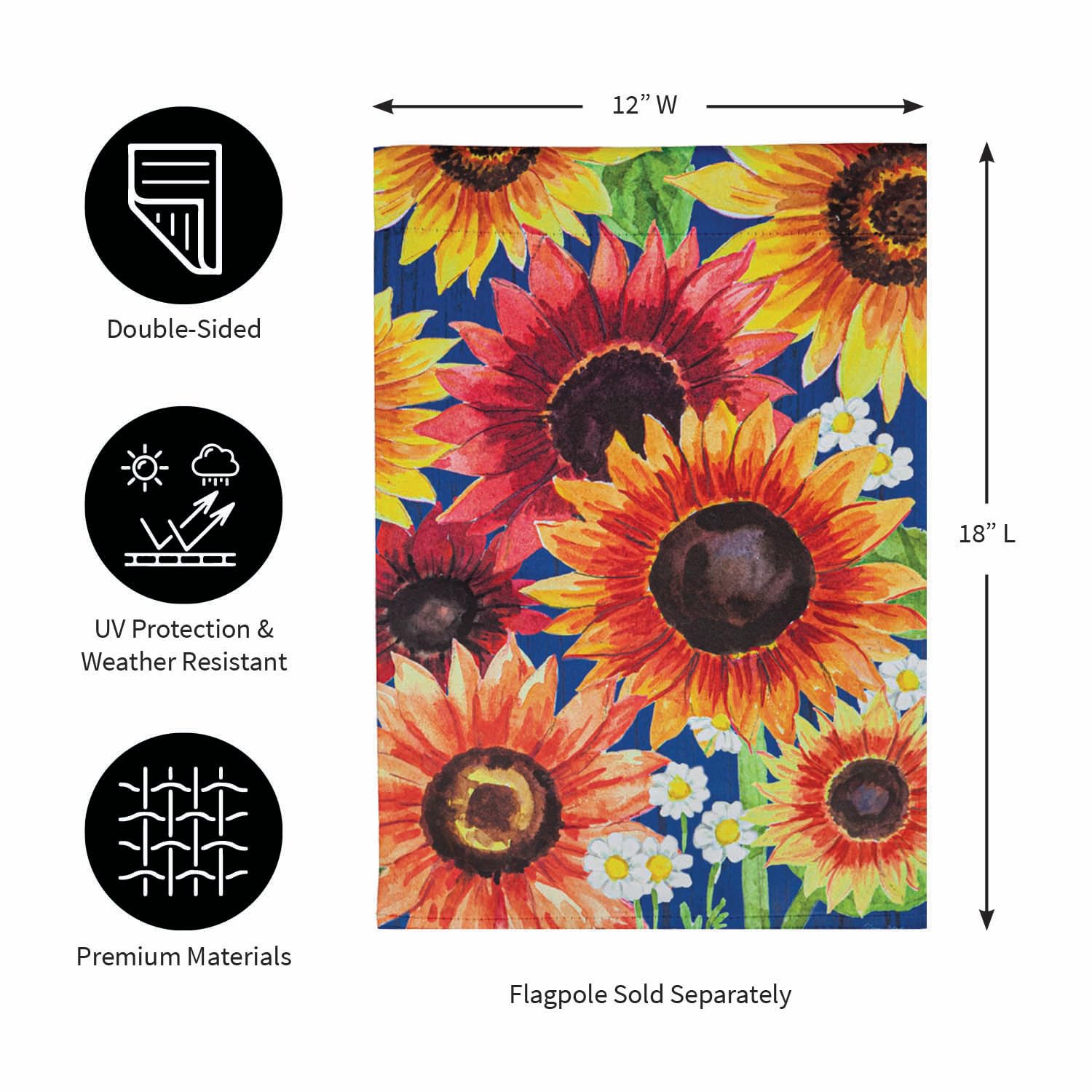 Multi-Color Fall Sunflowers Garden Suede Flag - Thumbnail 5