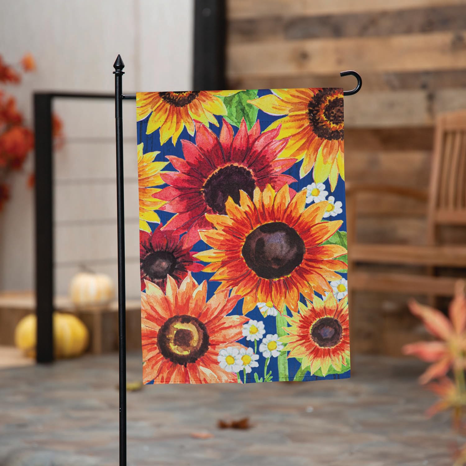 Multi-Color Fall Sunflowers Garden Suede Flag - Thumbnail 3