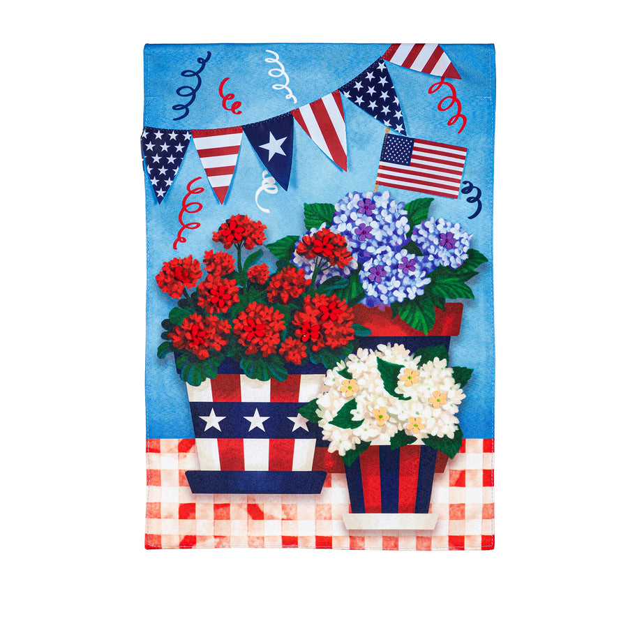 Evergreen Patriotic Flower Pot Garden Linen Flag 12.5 x 18 Inches Indoor Outdoor Decor