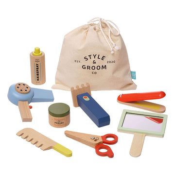 9 Piece Wooden Pretend Play Hair Styling & Grooming Kit
