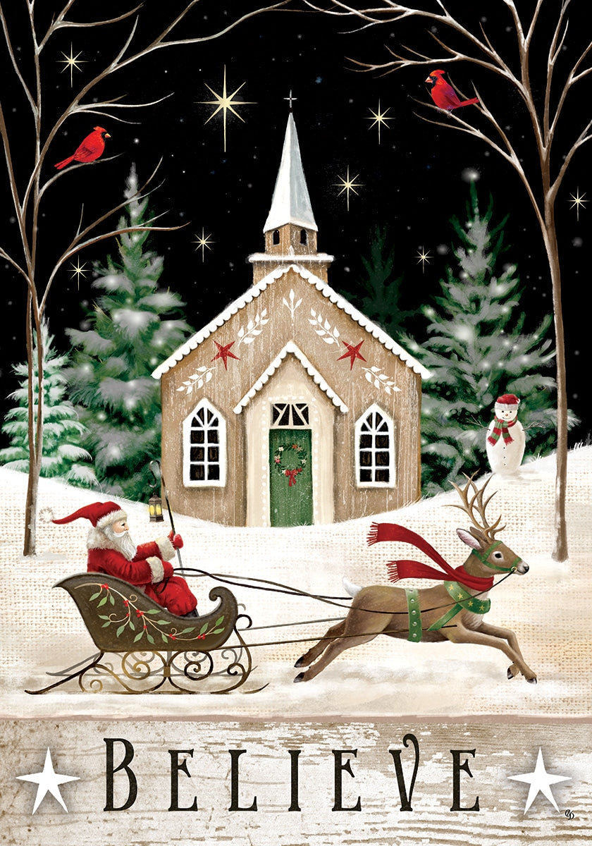 Church and Sleigh - 12" x 18" Garden Flag