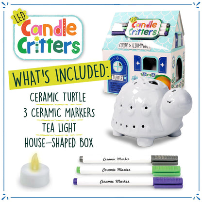 Bright Stripes Color Your Own Kids Craft Kit Paint Your Own Ceramic Animal Night Light, DIY Creativity Set Includes 3 Markers, LED Light and Instructions, Ideal Creative Gifts, Turtle