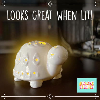 Bright Stripes Color Your Own Kids Craft Kit Paint Your Own Ceramic Animal Night Light, DIY Creativity Set Includes 3 Markers, LED Light and Instructions, Ideal Creative Gifts, Turtle