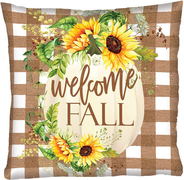 Custom Decor "Welcome Fall" Sunflower Pumpkin Decorative Indoor/Outdoor Pillow By Sara Carroll