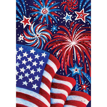 Custom Decor Fireworks and Flag - USA - Standard Size, Decorative Double Sided, Licensed and Copyrighted Flag - Printed in The USA Inc. - 28 Inch X 40 Inch Approx. Size