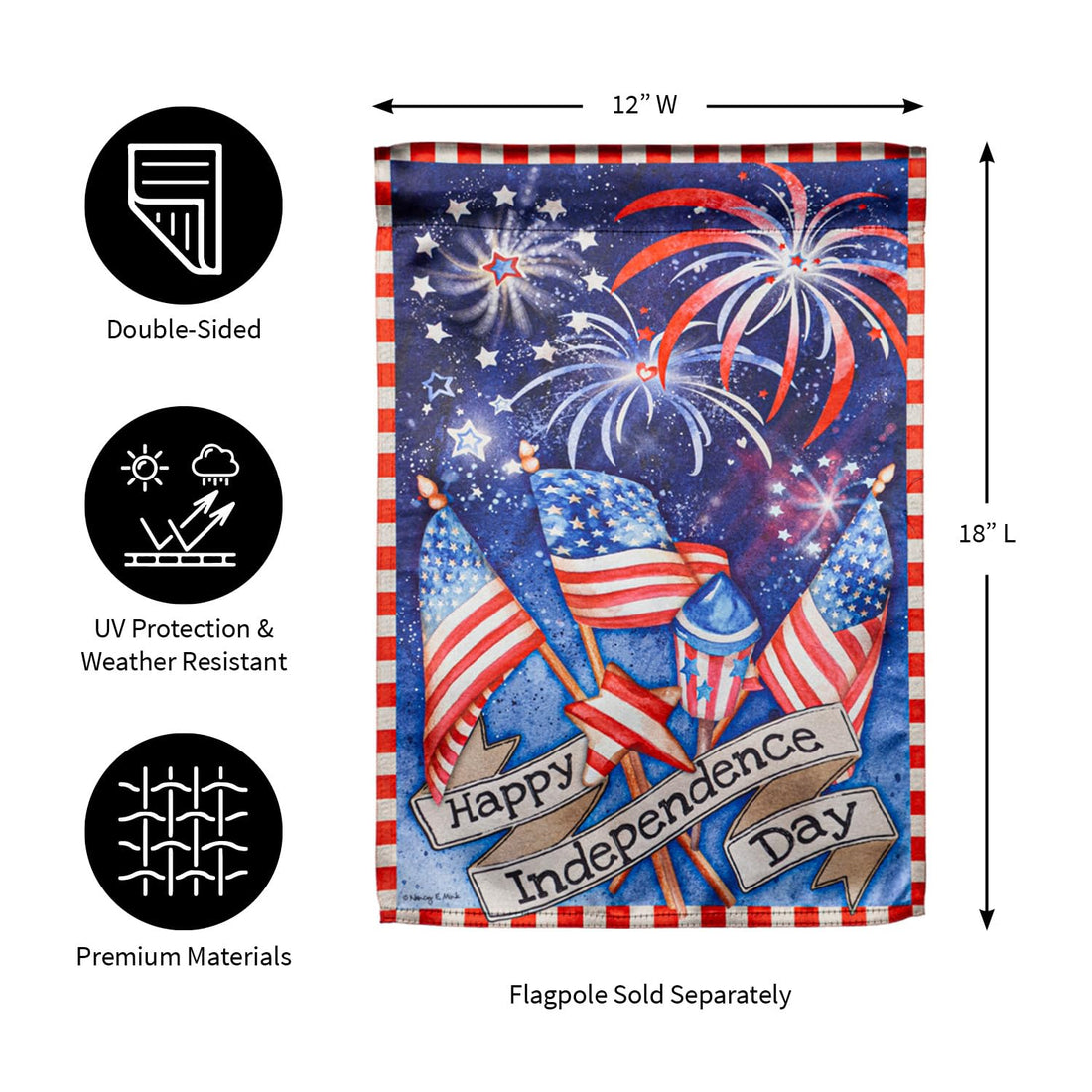 Evergreen Flag Independence Day Fireworks Garden Lustre Flag |Patriotic Garden Flag 12x18 Double Sided | Patriotic House Flags For Outside | Small American Flag for Yard and Garden