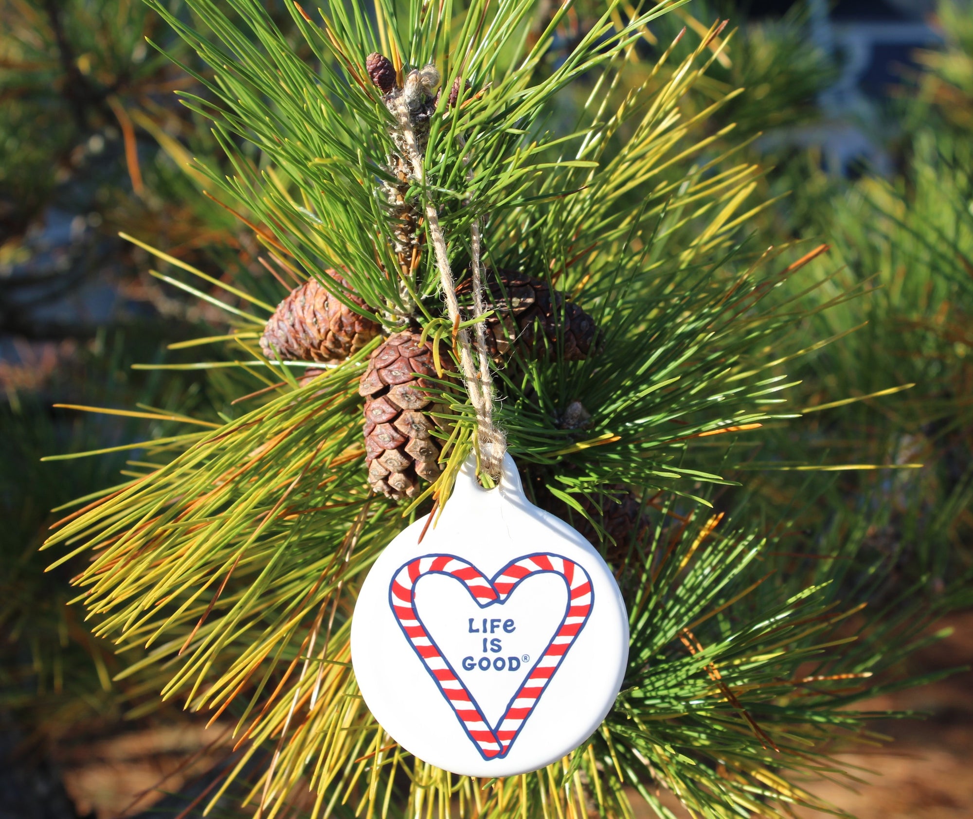 LIFE IS GOOD White CANDY CANE ORNAMENT