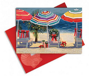 16 Embellished Christmas Cards and Envelopes, Christmas Beach