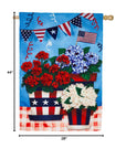 Evergreen Linen House Flag - Patriotic Flower Pot