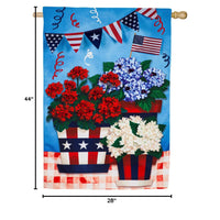 Evergreen Linen House Flag - Patriotic Flower Pot