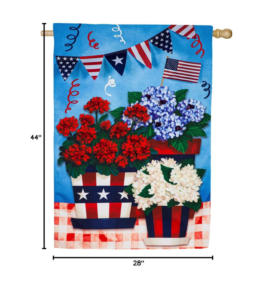 Evergreen Linen House Flag - Patriotic Flower Pot