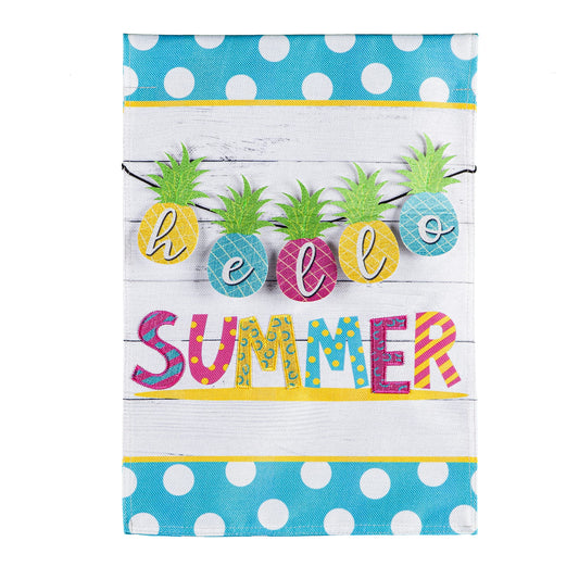 Evergreen Hello Summer Pineapple Banner Garden Burlap Flag