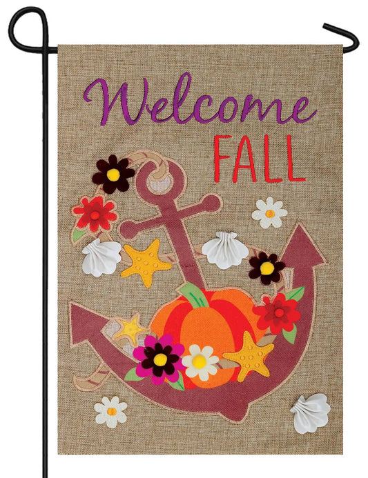 Burlap Fall Anchor Double Applique Garden Flag