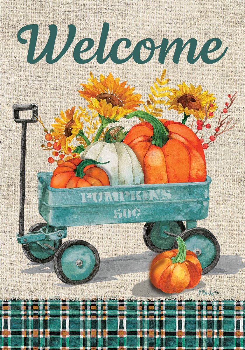 Pumpkin Wagon - 12" x 18" Garden Flag