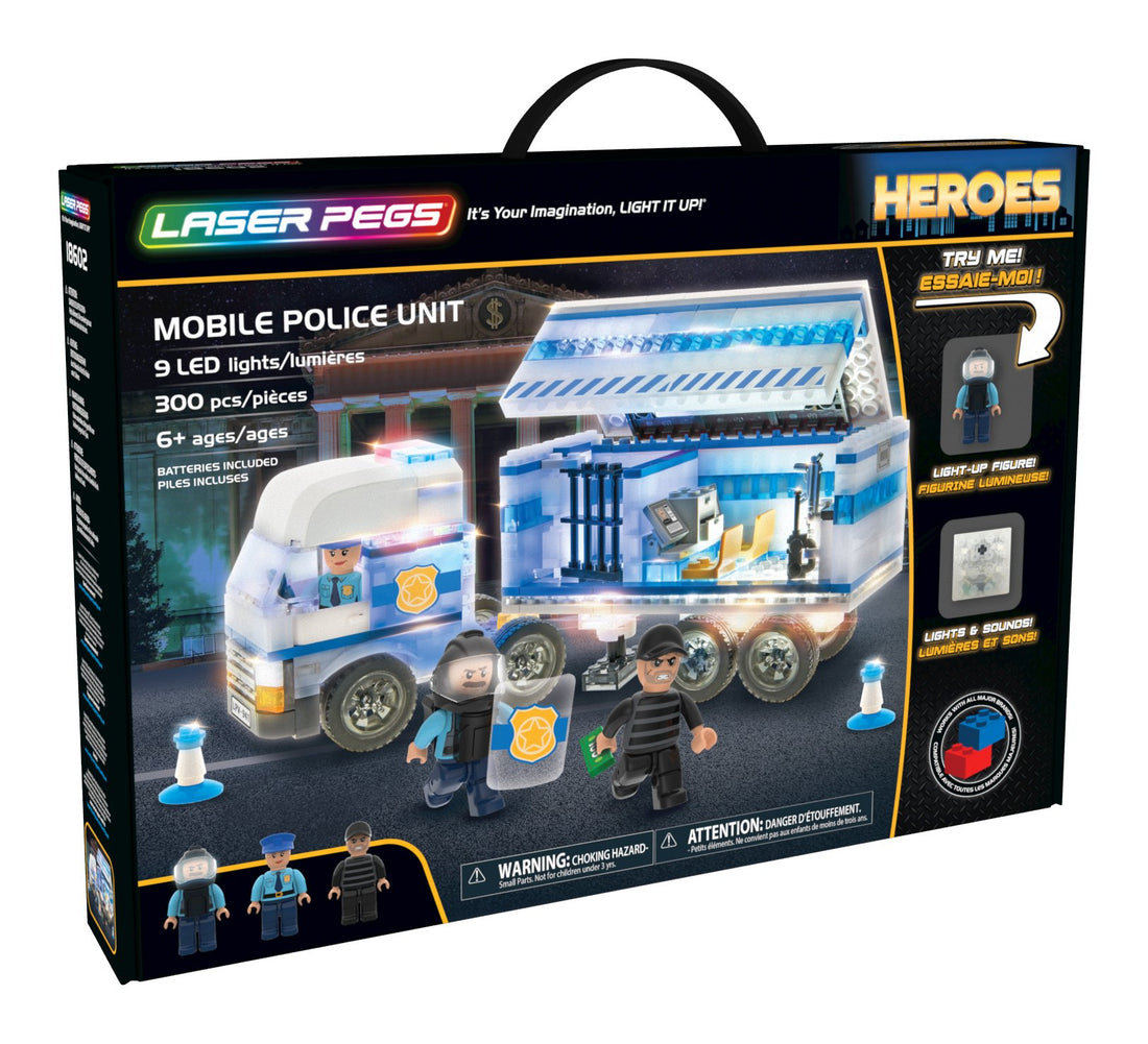 Laser Pegs Mobile Police Unit Light Up Building Kit (300Piece)