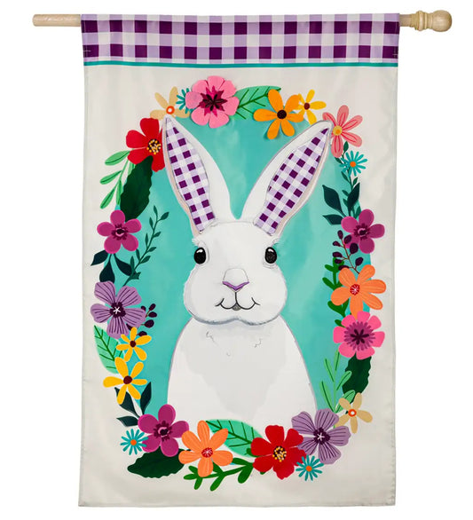 Gingham Bunny House Applique Flag