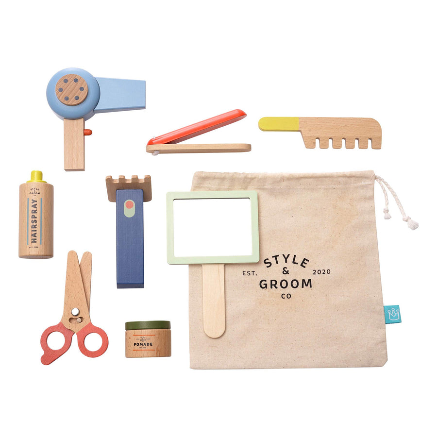 9 Piece Wooden Pretend Play Hair Styling & Grooming Kit