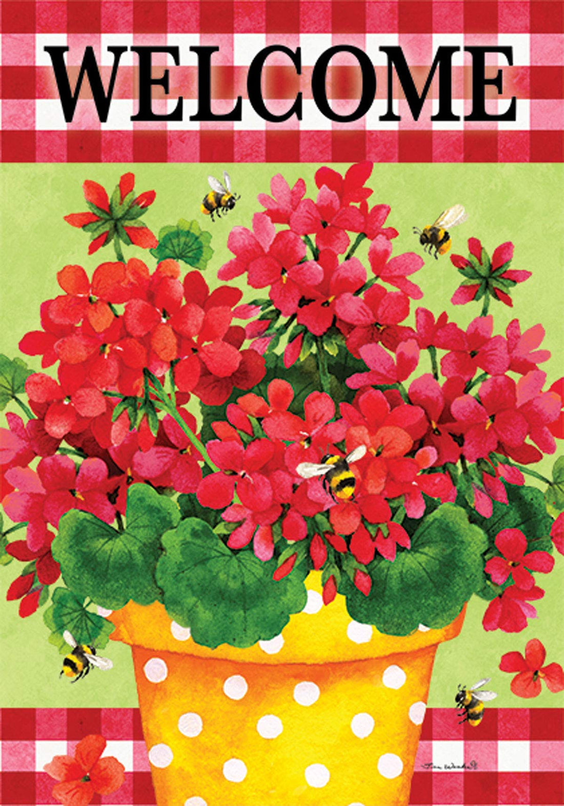 Geranium Gingham Welcome Garden Flag - 12" x 18"