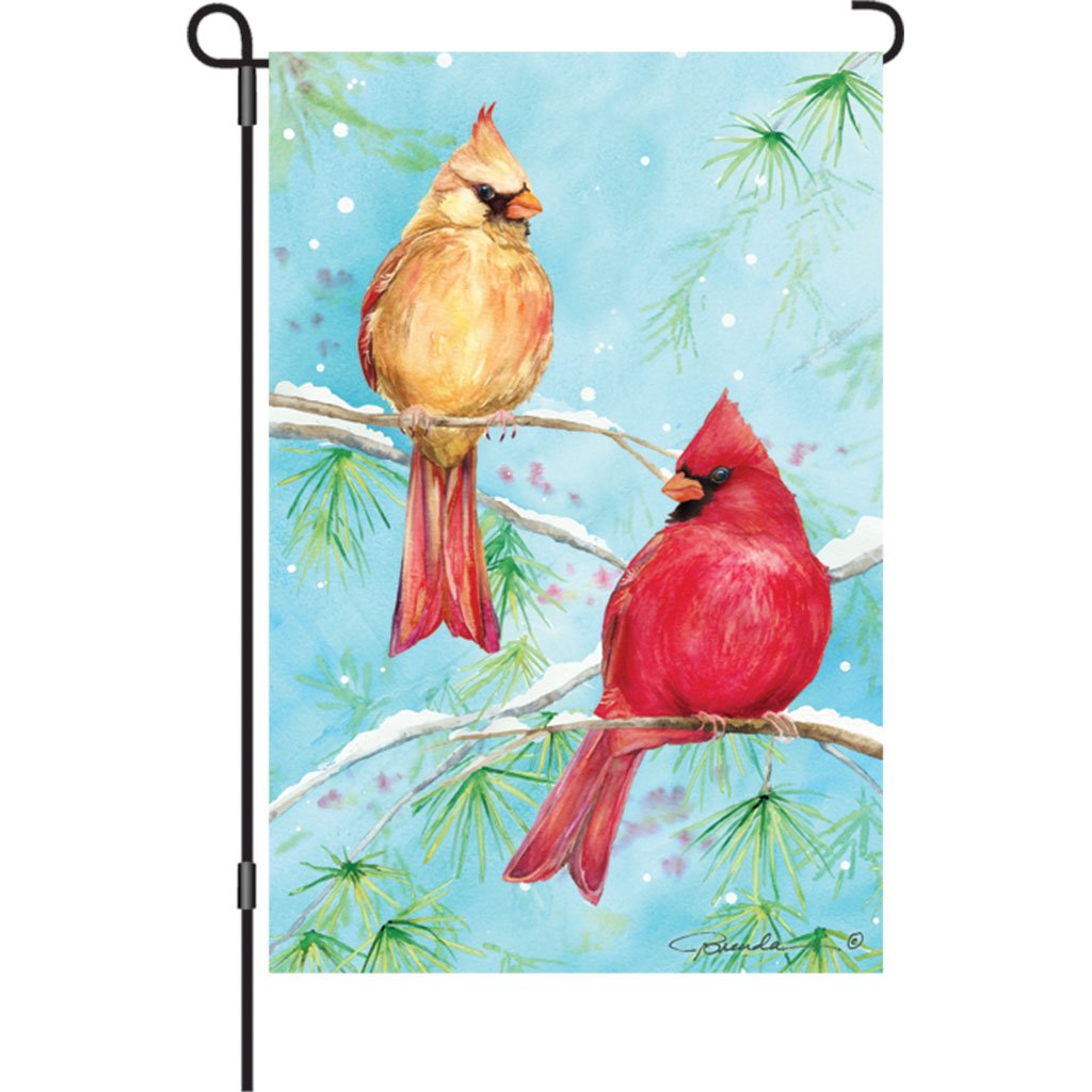 12" Garden Flag - Winter Cardinals