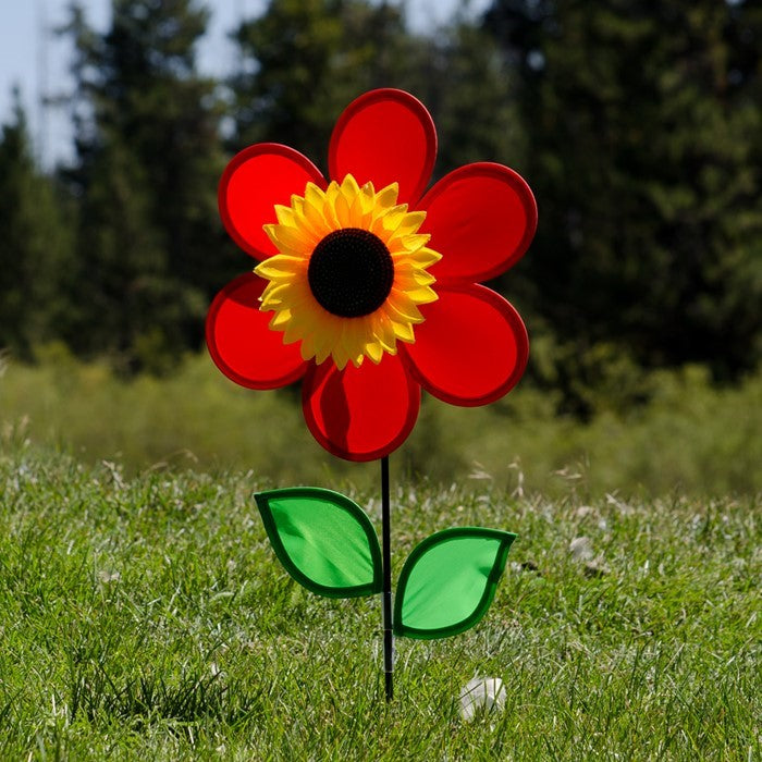 In The Breeze - 12" RED SUNFLOWER WITH LEAVES