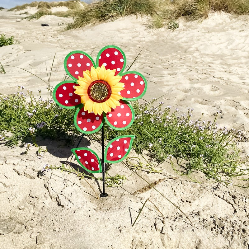 In The Breeze - 12" POLKA DOT SUNFLOWER WITH LEAVES