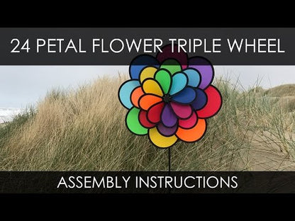 Triple Wheel Wind Spinner - 24 Petal Rainbow Flower