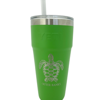 YETI RAMBLER® 26 OZ STACKABLE CUP  WITH STRAW LID - OBX engraved Green Turtle
