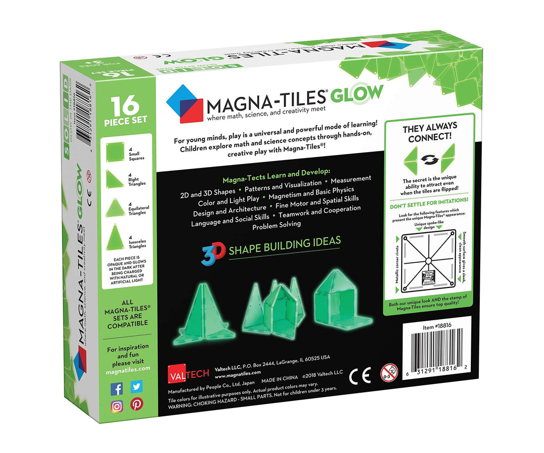 Magna Tiles Glow in The Dark Set (16 Pieces + LED Light Included) - Kitty Hawk Kites Online Store