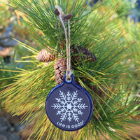 Life is good navy blue snowflake ornament