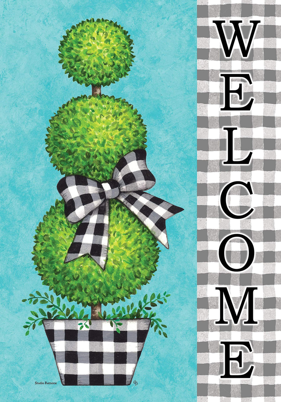 Gingham Topiary Welcome Flag - Kitty Hawk Kites Online Store
