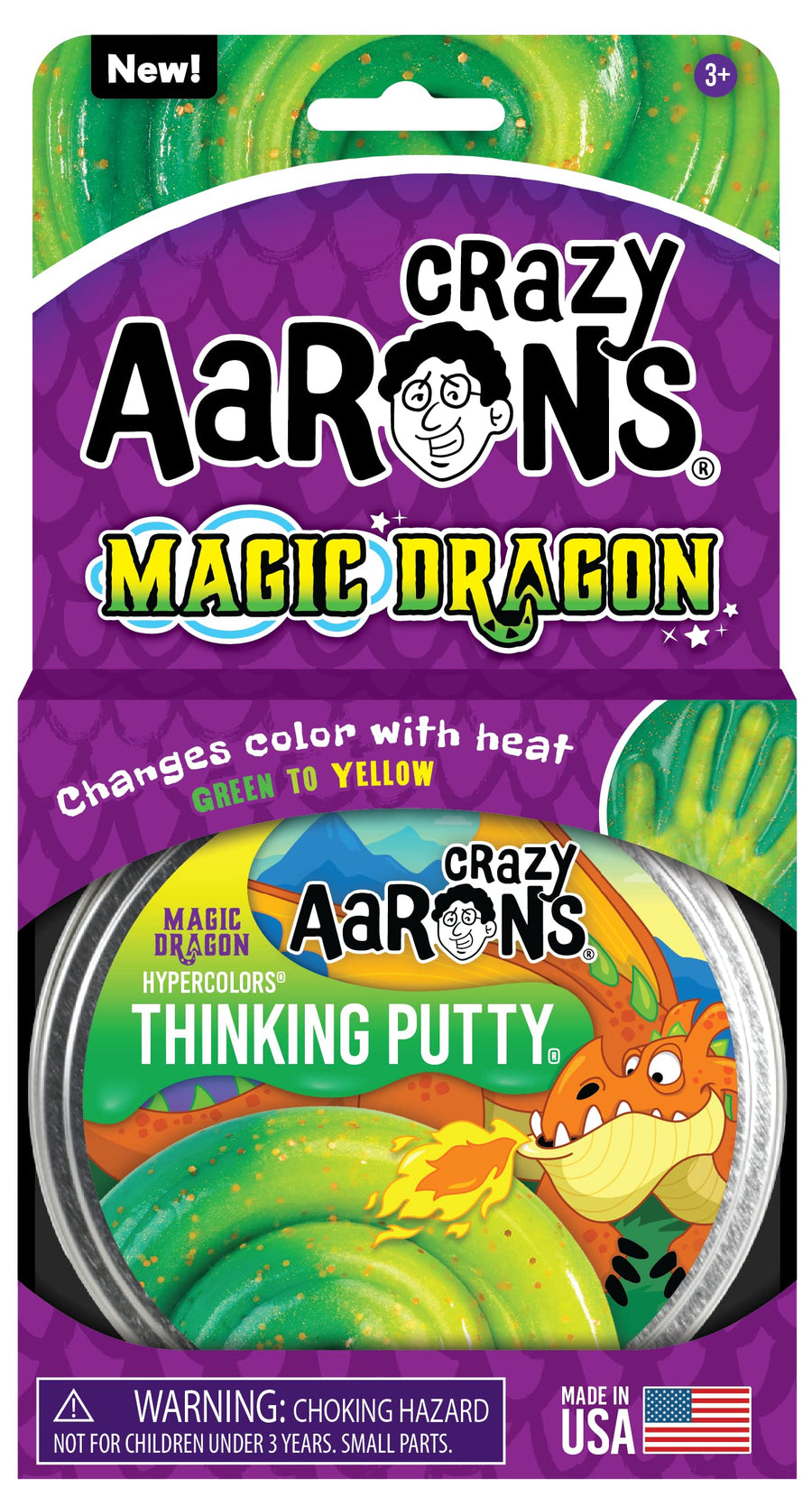 Crazy Aaron's Color Changing Putty - 4" Magic Dragon Hypercolor - Green and Yellow Color Changing Putty, Never Dries Out