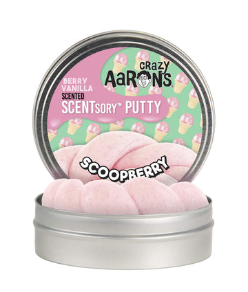 Crazy Aaron's Thinking Putty 2.75" Tin - Strawberry Vanilla Scented Putty - SCENTSory Scoopberry - Soft Texture, Never Dries Out