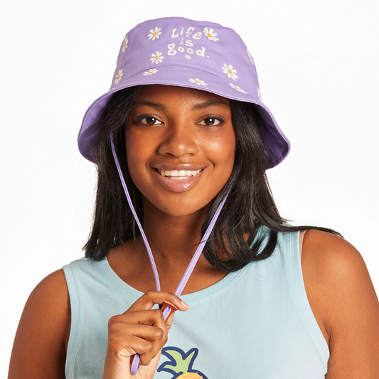 Life is Good Daisy Pattern Bucket Hat