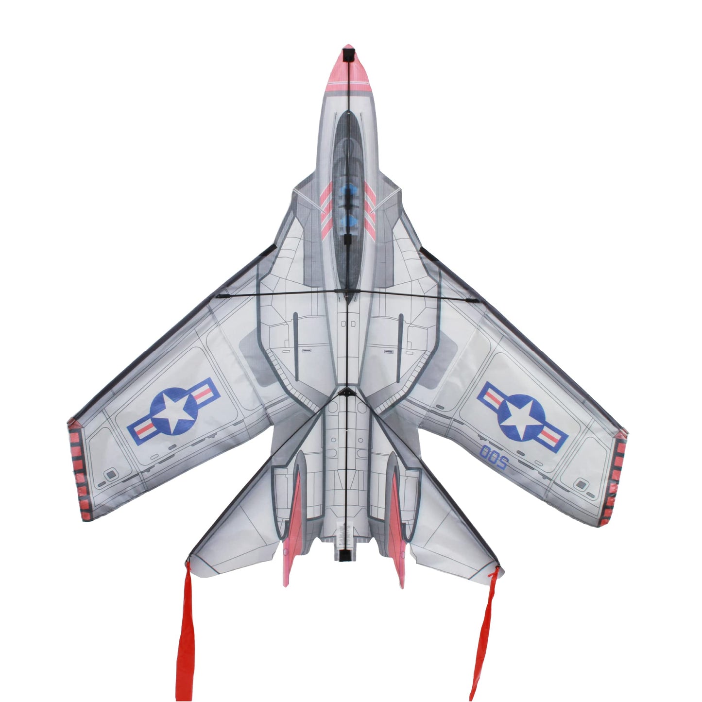 WindNSun Supersized Fighter Jet Nylon Kite w/ 3D Cockpit, 57 Inches Wide
