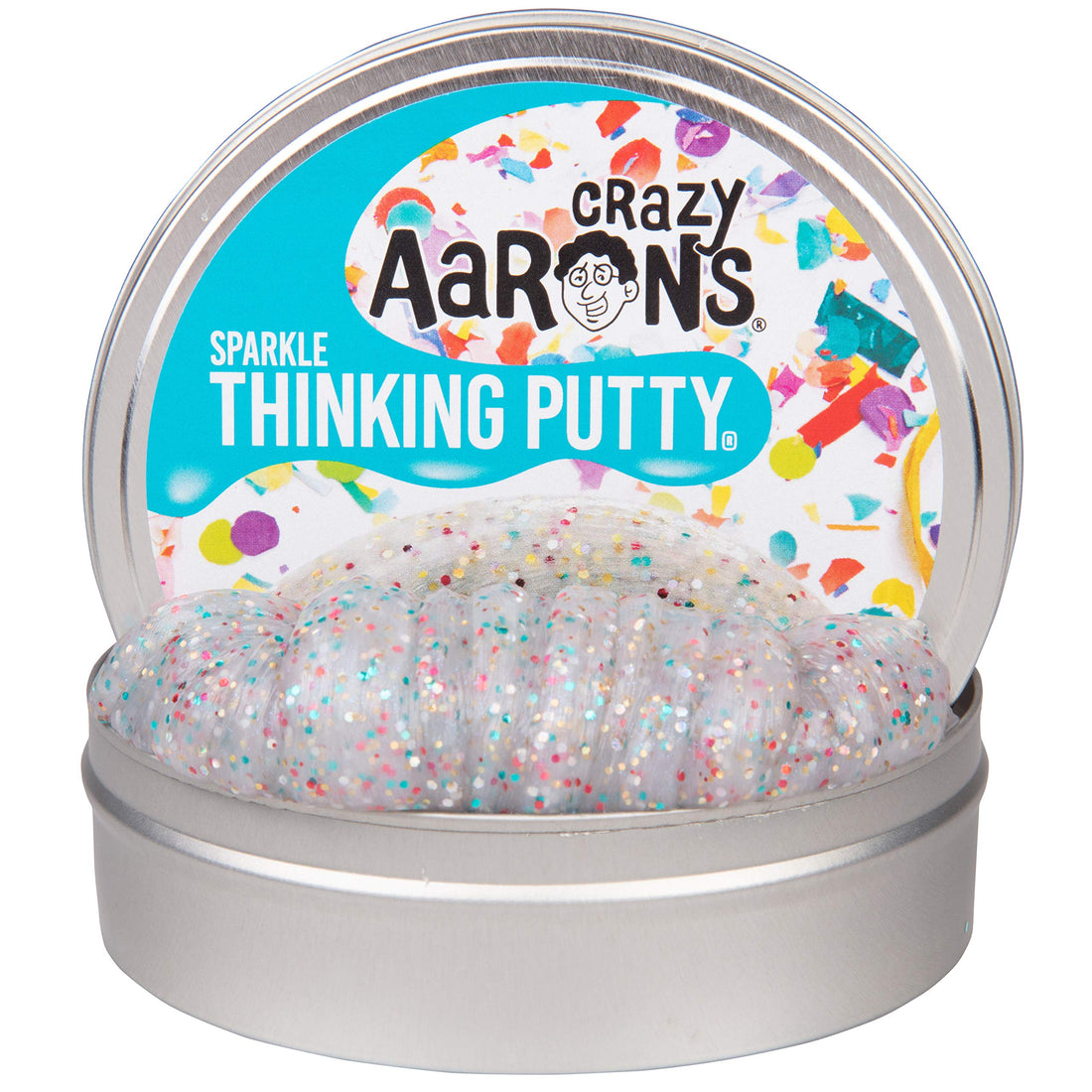 Crazy Aaron's Thinking Putty 4" Tin Gift Set - Celebrate! Glitter in Clear Putty, Includes Customizable Greeting Card and Stickers - Soft Texture, Non-Toxic, Never Dries Out