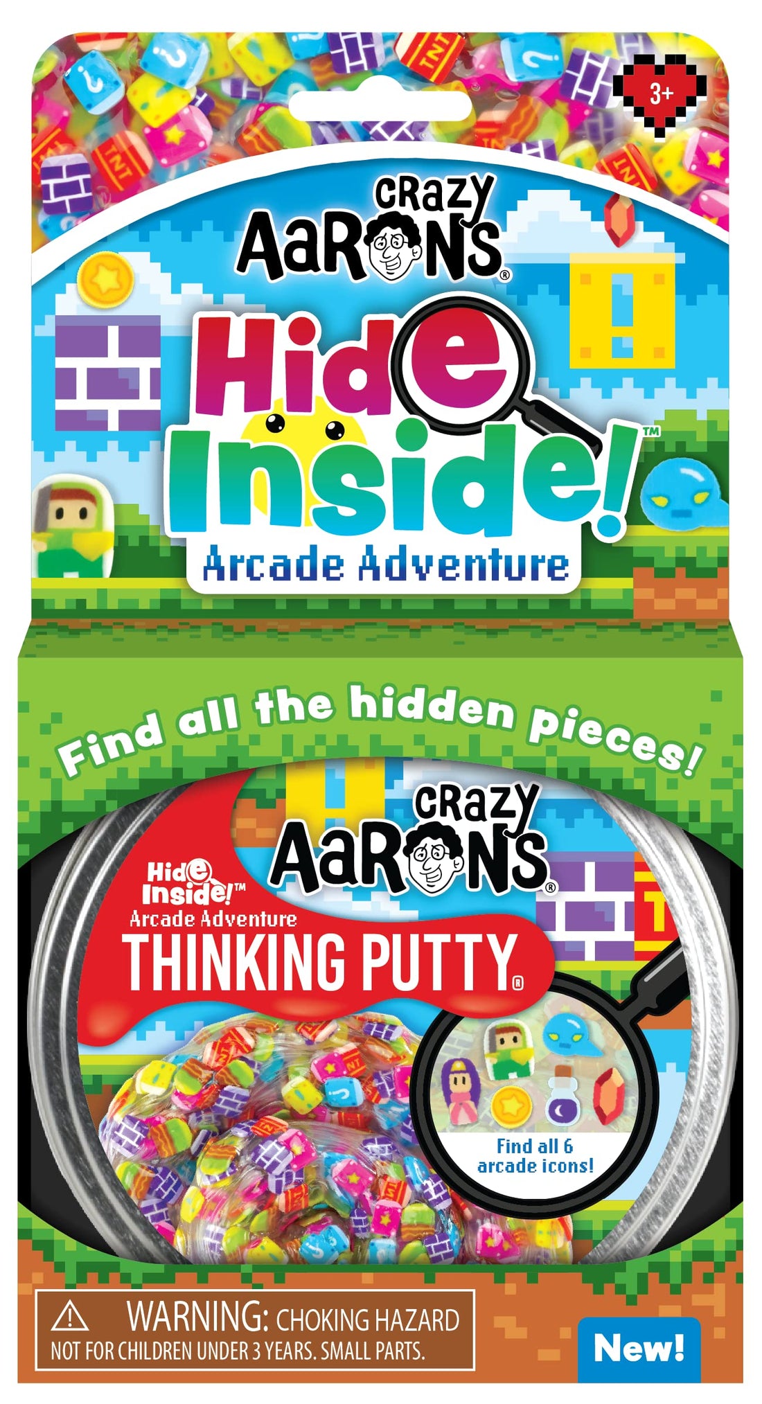 Crazy Aaron's Thinking Putty 4" Tin - Arcade Adventure Hide Inside - Clear Putty with Hidden Pieces, Non Toxic - Never Dries Out