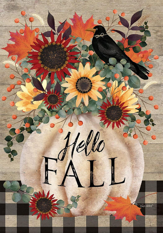 Pumpkin & Crow Hello Fall Garden Flag - Kitty Hawk Kites Online Store