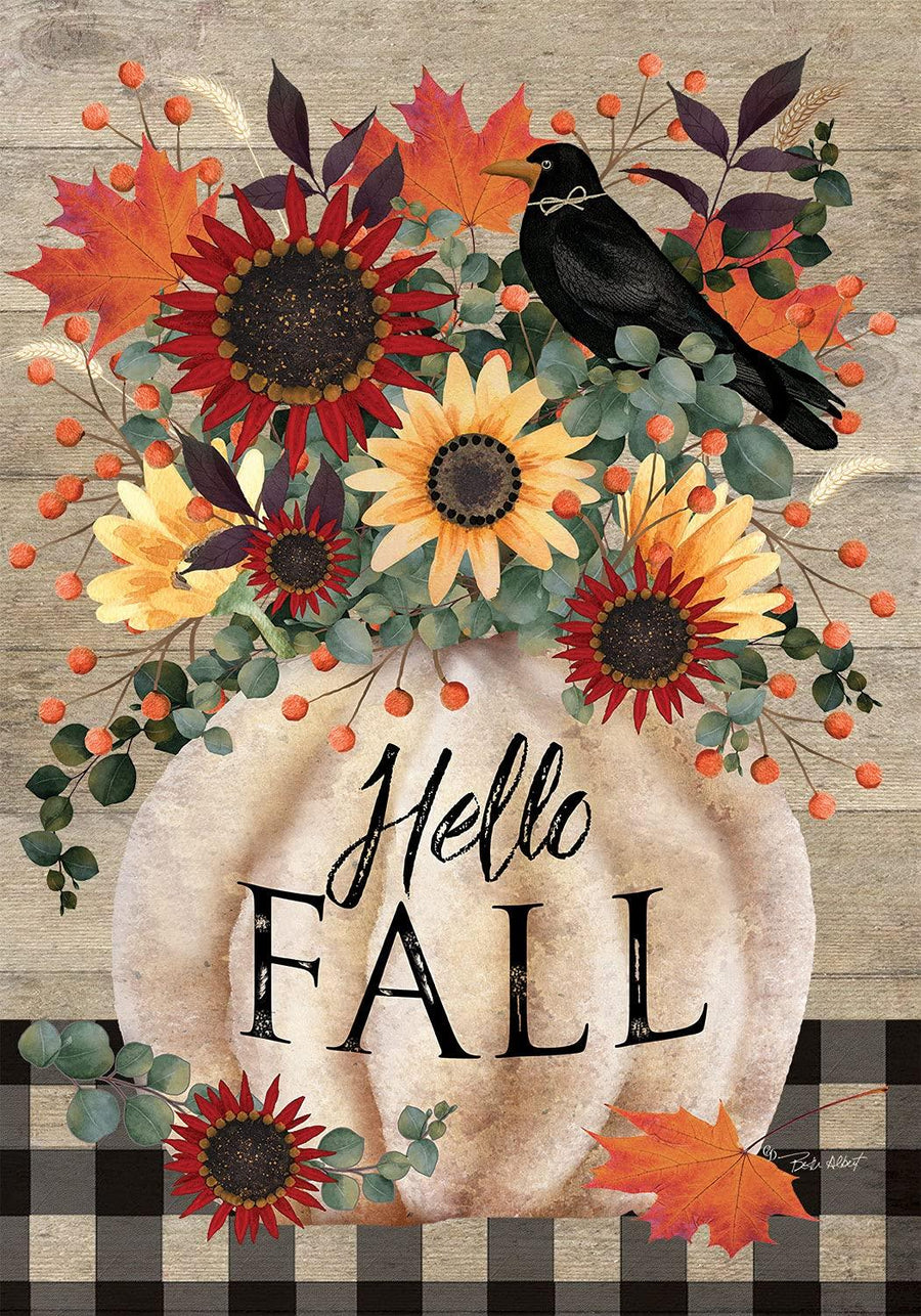 Pumpkin & Crow Hello Fall Garden Flag - Kitty Hawk Kites Online Store
