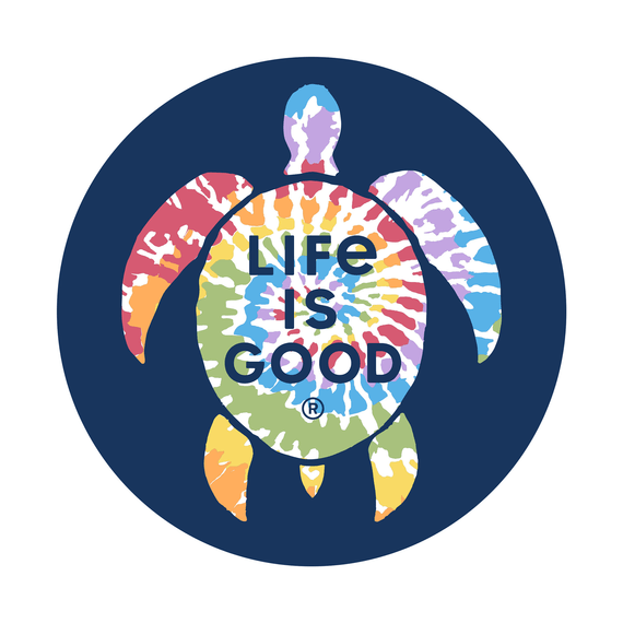 Life is Good Tie Dye Turtle 4" Circle Sticker - Kitty Hawk Kites Online Store