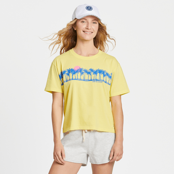 Life Is Good Women's Short Sleeve Boxy Tee - Sea Stripe - Lemon Yellow - Kitty Hawk Kites Online Store