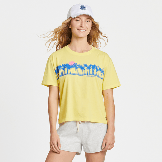 Life Is Good Women's Short Sleeve Boxy Tee - Sea Stripe - Lemon Yellow - Kitty Hawk Kites Online Store